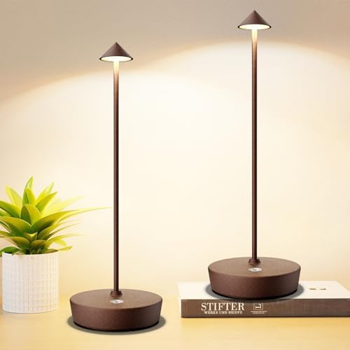 Set of 2 Cordless Rechargeable Led Table Lamp Battery Operated Light Rust