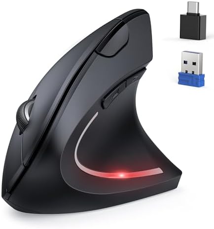 TECKNET Ergonomic Mouse, Jiggler Bluetooth Wireless Vertical Mouse, 4800 DPI Silent Mouse with 6 Adjustable DPI Levels, 2.4GHz (USB A & C) Mouse, 6 Buttons Computer Mice - Wide Compatibility