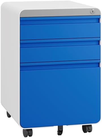 Dripex 3 Drawer Metal Rolling File Cabinet Under Desk Filing Cabinet Blue
