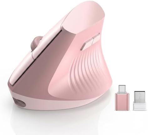 Ergonomic Wireless Vertical Mouse Pink, Bluetooth Mouse with BT5.0/4.0 & 2.4G+USB-C Adapter, Rechargeable Silent, 4 Adjustable DPI Levels, Multi-Device Computer for MacBook, Laptop, PC, Home Office