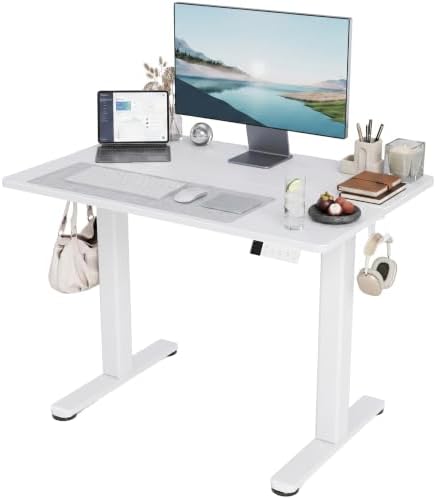 Claiks Electric Standing Desk 40x24 Inch Adjustable Desk, White