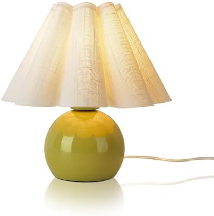 Ziqqeelam Green Small Bedside Mini Table Lamp for Bedroom, Cute Bedroom Lamps for Nightstand, Cute Mini Table Lamps for Small Spaces with Scalloped Shade for Kitchen Counter, Bookshelf, Kids Dorm