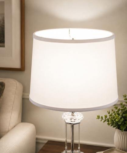 12x14x10 White Linen Drum Lampshade with Brass Spider fitter - Perfect for table and Desk lamps - Medium, White
