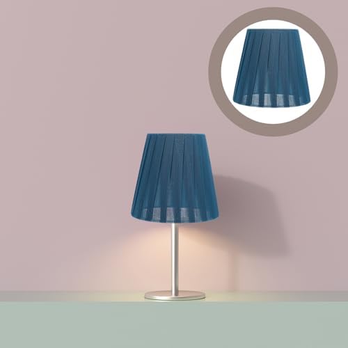 Luxshiny Nordic Contemporary Blue Fabric Lampshade for Wall and Table Lamps Chic Pleated Yarn Strip Design Bubble Clip Fabric Cover Soft Light Filter for Eye Comfort