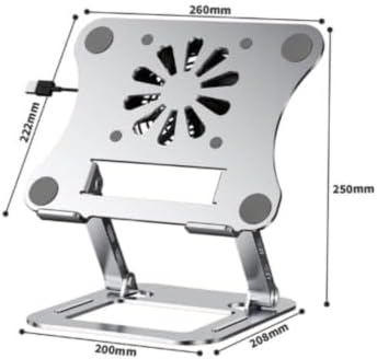 Laptop Cooling Stand Ergonomic Metal Riser Support with Built in Fan and Ventilated Plate for Suitable for Office Study Gaming Home, Gray, Rotatable with Cooling Fan