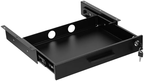 Menkxi 16'' x 12'' Under Desk Drawer Slide Out Storage Organizer, Lockable Metal Desk Drawer for Laptop and Office Accessories, Large Hidden Under Table Storage Box with Cable Management, Black