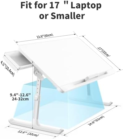 SAIJI Laptop Bed Tray Table, Adjustable PVC Leather Laptop Bed Table, Portable Standing Desk with Storage Drawer, Foldable Lap Tablet Table for Sofa Couch Floor (Large,White)