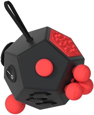 Fidget Dodecagon,12 Sided Fidget Toys Cube for Kids and Adults(Black red)