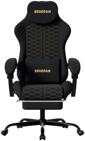 Honeycomb Embossed Gaming Chair with Footrest & Massage Lumbar Support, Adjustable Ergonomic Office Chair for Adults, 300 lbs (Black)
