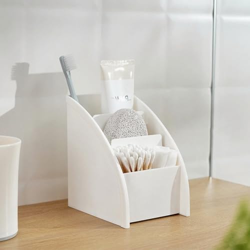Desk Organizer with Tiered Compartments - No Lid Pencil Holder for Office Supplies Remote Control & Pen Storage Workspace Organizer for Women, College Dorm Room, Desktop (11.7x8.8x13cm)