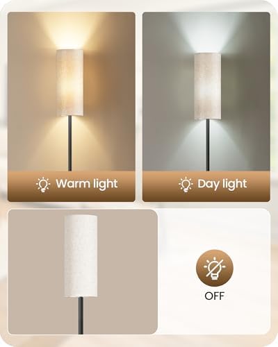 2 Pack Floor Lamp, Pole Lamp with Foot Switch, Modern Standing Lamp, Minimalist Freestanding Lamp (Bulb Not Included), for Living Room, Bedroom Office, Black and Beige, E16LDP205