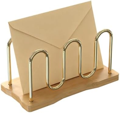 Mail Holder Organizer Countertop, Metal Letter Holder Sorter (Bamboo)