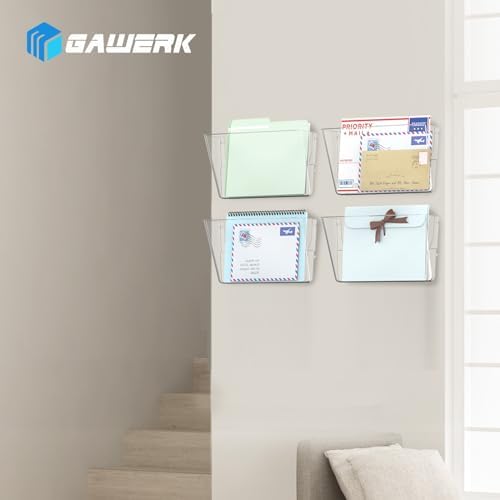 Gawerk Single Pocke Wall Mount File Holder Organizer (Clear, 4 Pack)