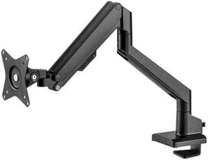 Monoprice Low Profile Single Monitor Gas Spring Desk Mount - Up to 32in/19.8 lbs Screens, Detachable VESA 100x100/75x75 Plate, 180 Degree Wall Stop, Topside Installation