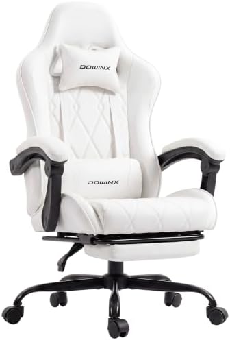 Dowinx Gaming Chair with Footrest, Ergonomic Office Chair, White