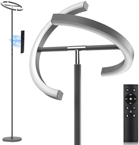 SIBRILLE Gunmetal Gray LED Floor Lamp - Rotatable Standing Lamp for Living Room Bedroom, 22W Dimmable Floor Readig Light with Touch/Remote Control, Modern Corner Lamp for Office, Brightness Adjustable