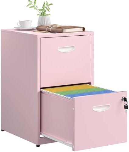 SteeLoong 2 Drawer File Cabinets,Metal Office File Cabinet with Lock,Pink