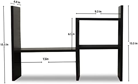 MASAKA B&W - Kawaii Storage Desktop Organizer for Your Desk Space, Double H Plants Display Shelf, Home Office Storage Rack Adjustable Stackable for Office, Dormitory (Black*02)