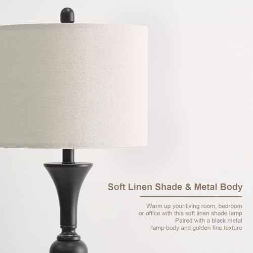 Oneach 28" Black Tall Table Lamps Set of 2 for Living Room, USB Ports