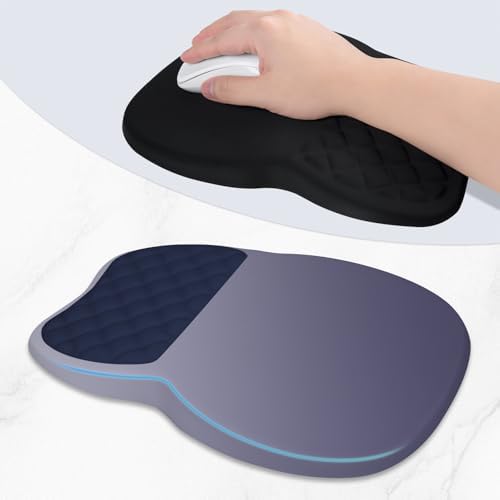 ITNRSIIET Ergonomic Mouse Pad Wrist Support with Memory Foam Massage Bulge & Non-Slip PU Base, Carpal Tunnel Pain Relief, Prevent Wrist Sweating, 12 x 8 x 1.2 inch, Gray Blue