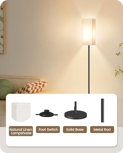 2 Pack Floor Lamp, Pole Lamp with Foot Switch, Modern Standing Lamp Lampshade, Minimalist Freestanding Lamp (Bulb Not Included), for Living Room, Bedroom Office, Black and Beige E07LDP205