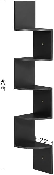 VASAGLE Corner Shelf Wall Mount, 5-Tier Floating Corner Bookshelf