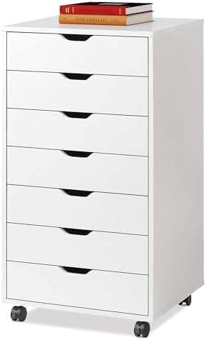 DEVAISE 7-Drawer Office File Cabinets, Mobile Craft Storage Cabinet, White