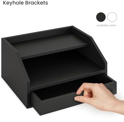 Ballucci Desk Organizer with Drawer, 2 Tier Paper Office Supplies Desk Organizer, 13 2/5" x 9 3/5" x 6", Black