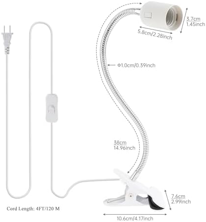 RTNLIT E26/E27 Clip Desk Lamp Holder, Clamp Lamp Fixture with On/Off Switch