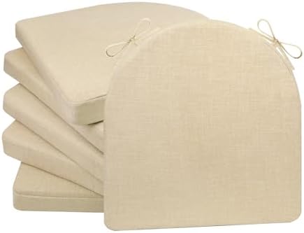 Chair Cushions for Dining Chairs 6 Pack 35D High-Density Foam Seat Cushions for Kitchen Chairs with Ties Non Slip and Removable Cover Chair Pads 16.5" x 16.5" x 2" (Beige)