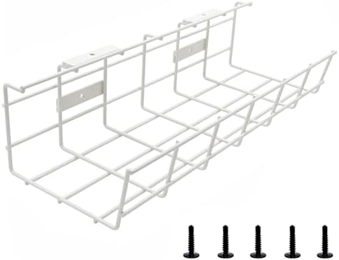 Under Desk Cable Management- 1 Pack Cord Organizer. Metal Wire Cable Management Tray for Office, Studio and Home. Super Sturdy Under Table Cable Management - White Cable Organizer
