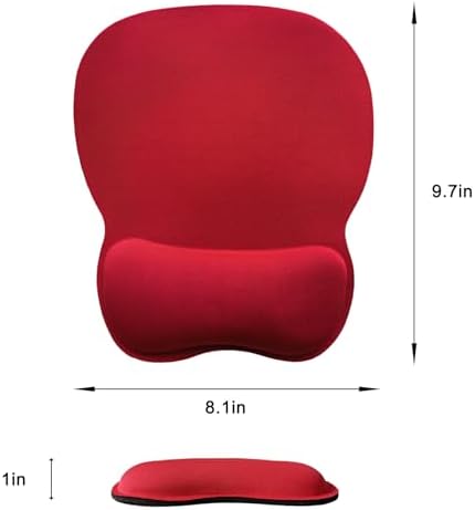 Mouse Pad with Wrist Support, Ergonomic Mousepad with Comfortable Memory Foam Wrist Rest Cushion, Relieve Wrist Pain, Non-Slip Rubber Base Gaming Mice Pad for Home Office Computer Laptop, Red
