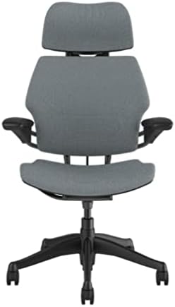 Humanscale Freedom Office Chair with Headrest - Ergonomic Work Chair with Standard Height Adjustable Duron Arms - Wheels for Carpet - Graphite Frame with Medium Gray Corde 4 Fabric