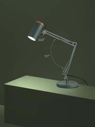 TORCHSTAR Tall Swing Arm Desk Lamp with Wooden Accent, Large Size, Green