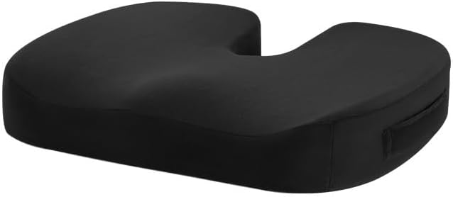 Memory Foam Seat Cushion - Ergonomic U-Shape Coccyx Support, Office Chair Pad, Slow Rebound Hip Cushion for Office, Car, Gaming Chair, Wheelchair, 7 Colors & 2 Fabrics (Black [Crystal Velvet Fabric])