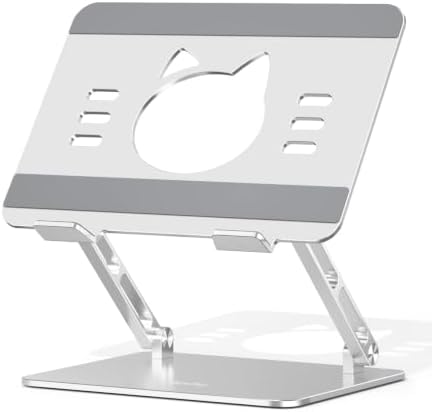 Aoviho Laptop Stand for Desk, Adjustable Foldable Aluminum Laptop Riser for 10–17.3 Inch Laptops – Sturdy Ergonomic Computer Holder, Supports Up to 22 lb, Cooling Vent, Silver