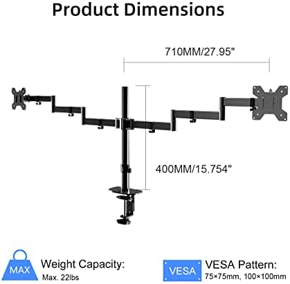 Pholiten Dual Long Monitor Stand Desk Mount for 13-32" Screen