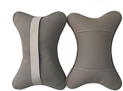 Car Neck Pillows Both Side Pu Leather 2pieces Pack Headrest Fit for Most Cars Filled Fiber Universal Car Pillow (Grey)