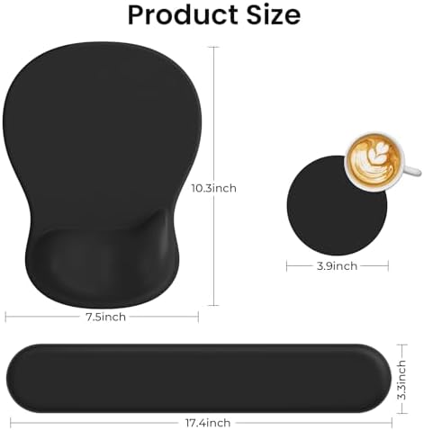 AKIT Ergonomic Mouse Pad and Keyboard Wrist Rest Set,Memory Foam,Black