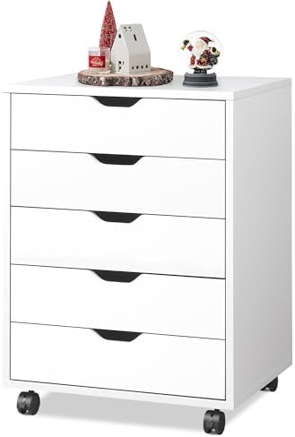 DEVAISE 5-Drawer Filing Cabinet Under Desk, Storage file Cabinet, White