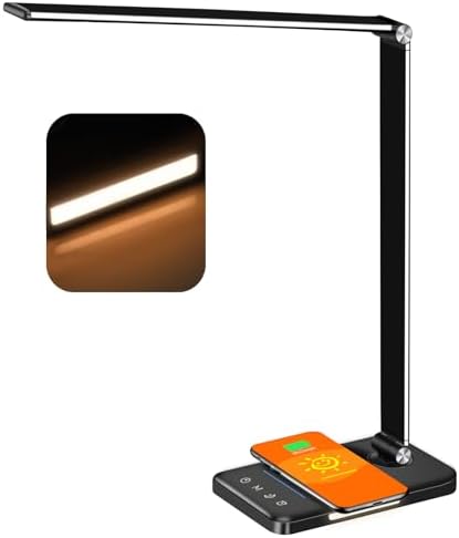 AFROG 8-in-1 LED Desk Lamp with 10W Fast Wireless Charger,USB Charging Port,Desk Lamps for Home Office,5 Color Mode 7 Brightness Desk Light Night Light,40Min Timer, Reading Table Lamp for Bedroom
