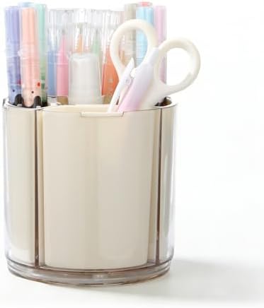 Comix 360° Rotating Pen Holder for Desk, Beige Pencil Holder with 5 Slots