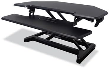 Victor High Rise 36-Inch Desk Converter, Height Adjustable Sit to Stand Riser, Dual Monitor and Laptop Workstation with Keyboard Tray, Black
