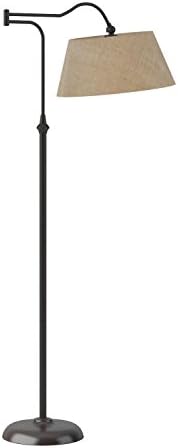 Adesso Floor Lamp, Antique Bronze & Khaki Burlap, 3-Way, 60.25”