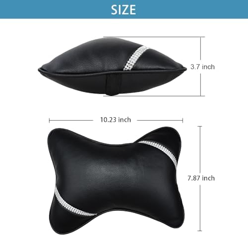 2 Pack Car Headrest Pillow Diamond Dual-Side PU Leather Neck Pillows, Cushion Head Rest Neck for Women fit Most Cars Universal Relax Crystal Rhinestone Neck Support Pillow for Car, Home & Office