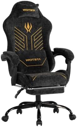 Gaming Chair Fabric with Footrest for Office and Home 300 LBS Black