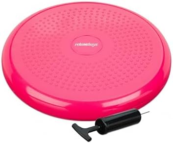 Relaxdays Balance Disc, 33 cm Stability Wobble Cushion with Air Pump, Balance Pillow with Nubs, Fitness Board, Pink