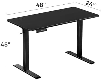 VECELO Electric Standing Desk Adjustable Height, 48 x 24 Inch Computer Desk with Headphone Hook, Memory Preset Gaming Desk, Dual-Motor, Easy Assemble for Home, Office, Black
