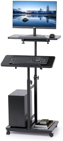 Mobile Computer Cart with Tower Stand, 27.5"-47.2" Height Adjustable