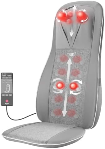 Mynt Shiatsu Neck & Back Massager for Chair, Deep Tissue Kneading Chair Pad